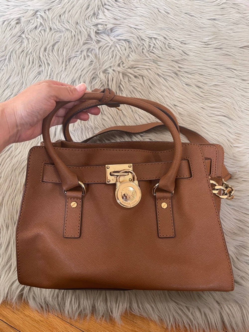 Michael Kors Cognac Leather Satchel with Gold Hardware - Picture 4 of 7
